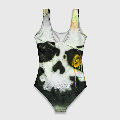 Женский купальник-боди Череп на поверхности в красках - Жёлтый / 3D-принт – фото 2