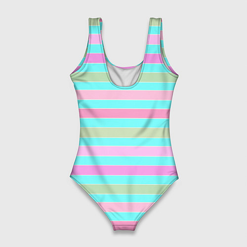 Женский купальник-боди Pink turquoise stripes horizontal Полосатый узор / 3D-принт – фото 2