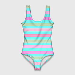 Женский купальник-боди Pink turquoise stripes horizontal Полосатый узор