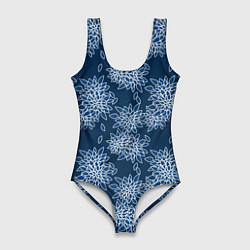 Купальник-боди 3D женский Темно-синий цветочный узор pattern, цвет: 3D-принт