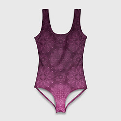 Женский купальник-боди Ажурный орнамент на бордовом градиентном фоне