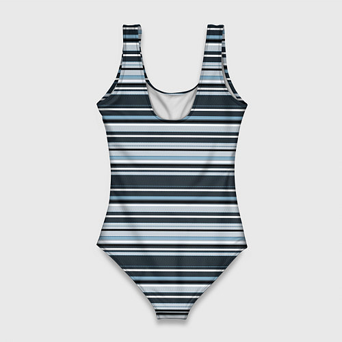 Женский купальник-боди Горизонтальные синие, голубые, белые полосы / 3D-принт – фото 2