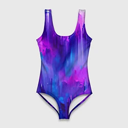 Купальник-боди 3D женский Purple splashes, цвет: 3D-принт