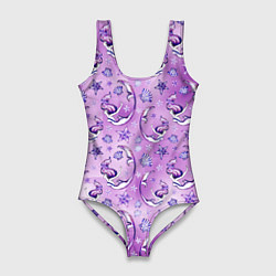 Женский купальник-боди Танцующие русалки на фиолетовом