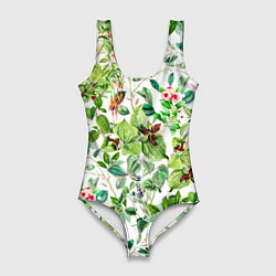 Женский купальник-боди Яркие Зелёные Цветы