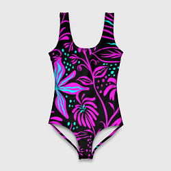 Женский купальник-боди Purple flowers pattern