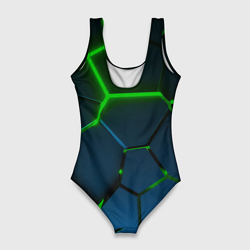 Женский купальник-боди Разлом зеленых неоновых плит - геометрия / 3D-принт – фото 2
