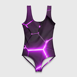 Женский купальник-боди Фиолетовые неоновые геометрические плиты
