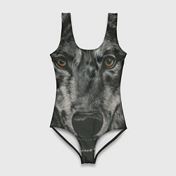 Купальник-боди 3D женский Крупная морда серого волка, цвет: 3D-принт