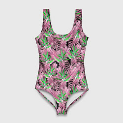 Женский купальник-боди Tropical plants in brown and green