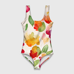Купальник-боди 3D женский Романтичные акварельные цветы, цвет: 3D-принт