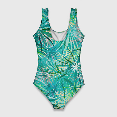 Женский купальник-боди Тропические листья на зеленом фоне / 3D-принт – фото 2