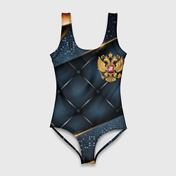 Женский купальник-боди Золотой герб России на объемном фоне