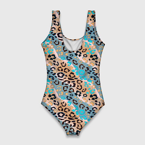 Женский купальник-боди Леопардовый узор на синих, бежевых диагональных по / 3D-принт – фото 2
