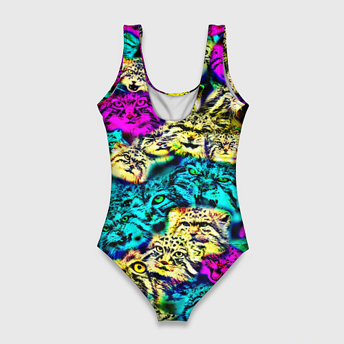 Женский купальник-боди Психоделические манулы / 3D-принт – фото 2