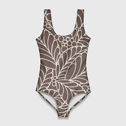 Женский купальник-боди Кофеиновый паттерн из листьев