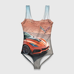 Купальник-боди 3D женский Chevrolet Corvette - Motorsport - Desert, цвет: 3D-принт