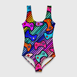 Женский купальник-боди Многоцветные полоски с джойстиками