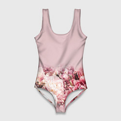 Женский купальник-боди Нежные розовые цветы в букете