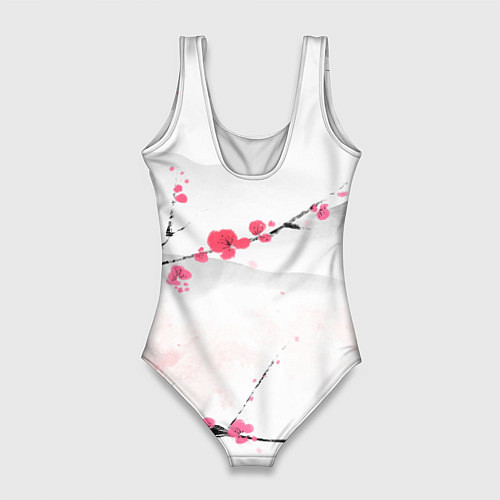 Женский купальник-боди Японский пейзаж, начало весны / 3D-принт – фото 2