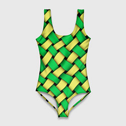 Женский купальник-боди Жёлто-зелёная плетёнка - оптическая иллюзия