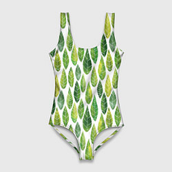 Купальник-боди 3D женский Акварельные листья, цвет: 3D-принт