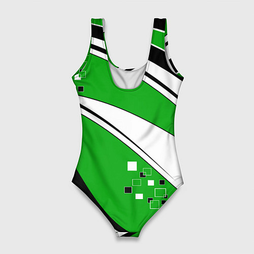 Женский купальник-боди Абстрактный узор черно зеленый с белым / 3D-принт – фото 2