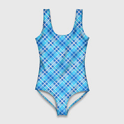 Женский купальник-боди Голубой узор в косую клетку