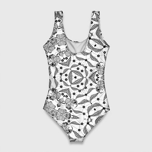 Женский купальник-боди Орнамент цветочный кружевной / 3D-принт – фото 2