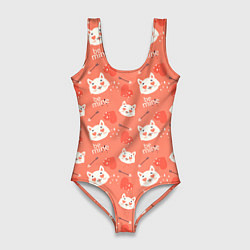 Женский купальник-боди Паттерн кот на персиковом фоне