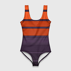 Женский купальник-боди Полосатый фиолетово-оранжевый узор