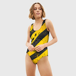 Купальник-боди 3D женский WARNING - желто-черные полосы, цвет: 3D-принт — фото 2