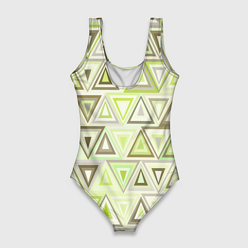 Женский купальник-боди Геометрический светло-зелёный паттерн из треугольн / 3D-принт – фото 2