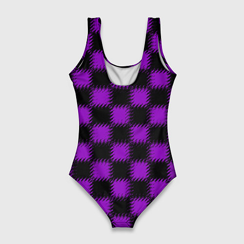Женский купальник-боди Фиолетовый черный узор Шахматка / 3D-принт – фото 2