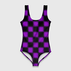 Женский купальник-боди Фиолетовый черный узор Шахматка