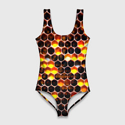 Купальник-боди 3D женский Медовые пчелиные соты, цвет: 3D-принт
