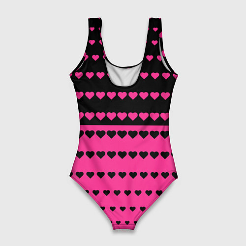 Женский купальник-боди Черные и розовые сердца узор / 3D-принт – фото 2