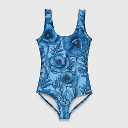 Женский купальник-боди Синие цветы