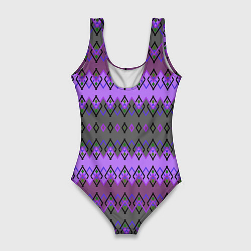 Женский купальник-боди Серо-фиолетовый этнический геометрический узор / 3D-принт – фото 2