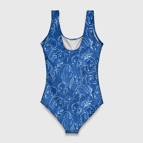 Женский купальник-боди Женские лица на джинсовом синем / 3D-принт – фото 2