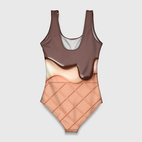 Женский купальник-боди Растаявший шоколад - вафельное мороженое / 3D-принт – фото 2