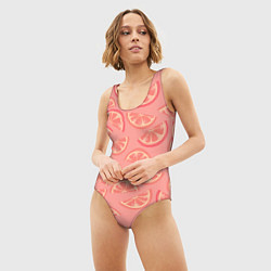 Купальник-боди 3D женский Цитрусовые дольки - розовый паттерн, цвет: 3D-принт — фото 2