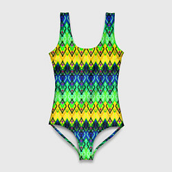 Женский купальник-боди Разноцветный желто-синий геометрический орнамент