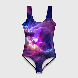 Купальник-боди 3D женский Небула в космосе в фиолетовых тонах - нейронная се, цвет: 3D-принт