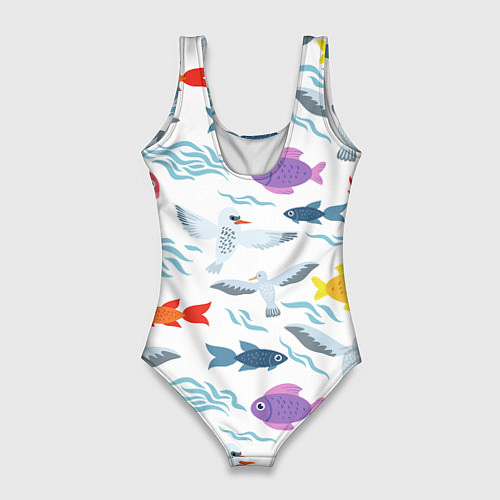 Женский купальник-боди Рыбы и чайки / 3D-принт – фото 2