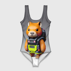 Купальник-боди 3D женский Кроха-капибара - киберпанк - нейросеть, цвет: 3D-принт