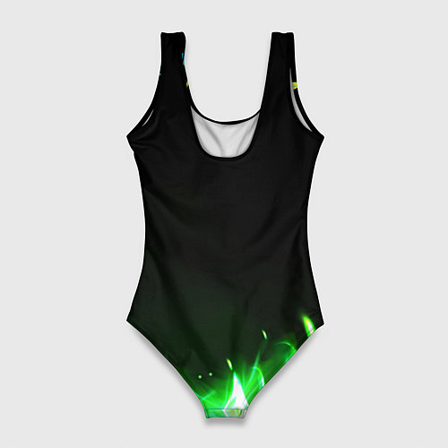 Женский купальник-боди Cyberpunk 2077 phantom liberty green fire logo / 3D-принт – фото 2