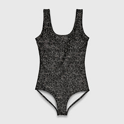 Купальник-боди 3D женский Текстура ажурный черный, цвет: 3D-принт