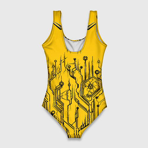 Женский купальник-боди Киберпанк Yellow-Black / 3D-принт – фото 2