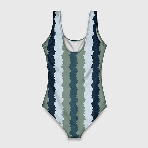 Женский купальник-боди Широкие полосы тёмно-зелёный / 3D-принт – фото 2